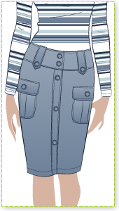 Samantha Skirt Sewing Pattern By Style Arc - Pull on straight skirt with buttons and patch pockets