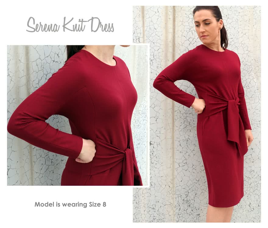 Serena Knit Dress Sewing Pattern By Style Arc - All occasion dress with tie front and angled seams