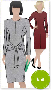 Serena Knit Dress Sewing Pattern By Style Arc - All occasion dress with tie front and angled seams