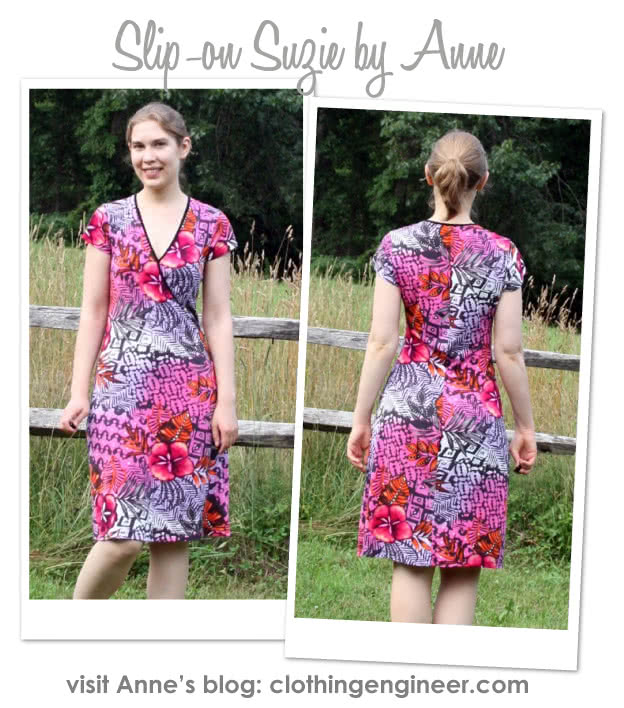 Slip-On Suzie Sewing Pattern By Anne And Style Arc - Jersey faux wrap dress with cap and long sleeves