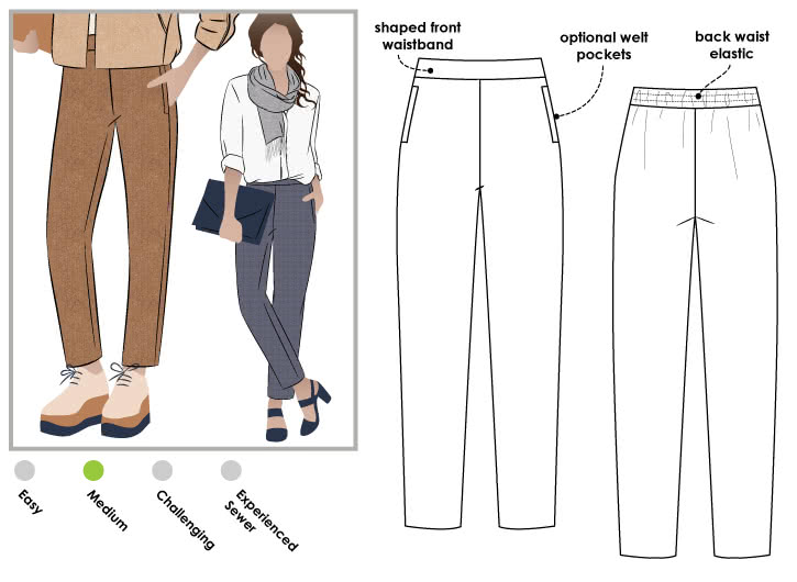 Talia Woven Pant Sewing Pattern By Style Arc - Stylish pull on pant with a lovely shaped leg.