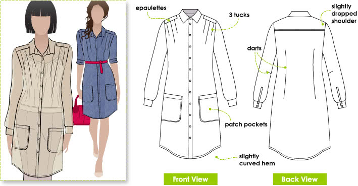 The Artist Tunic Sewing Pattern By Style Arc - Slim line tunic with epaulettes and patch pocket