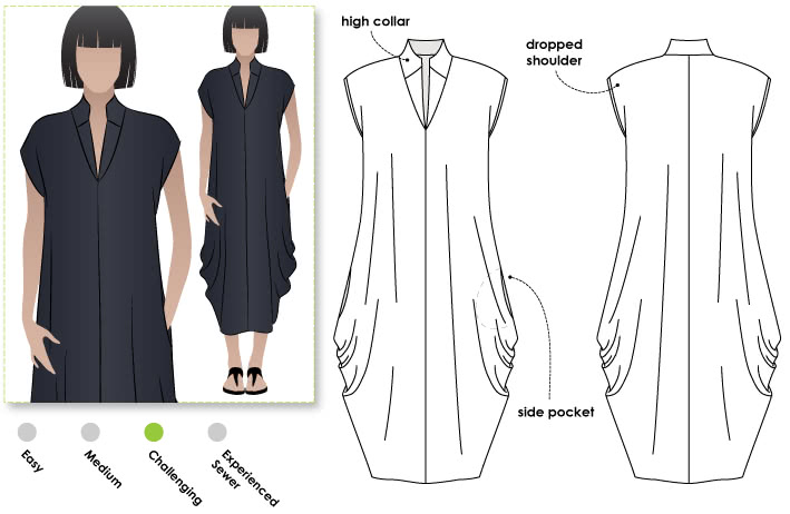 Toni Designer Dress Sewing Pattern By Style Arc - Fabulous long line designer dress