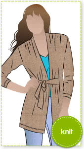 Terry Tie Cardi Sewing Pattern By Style Arc - Knit tie front cardigan with tucked shoulder detail