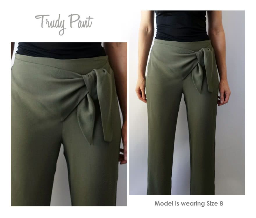 Trudy Pant Sewing Pattern By Style Arc - Flattering on trend pull-on tie front pant