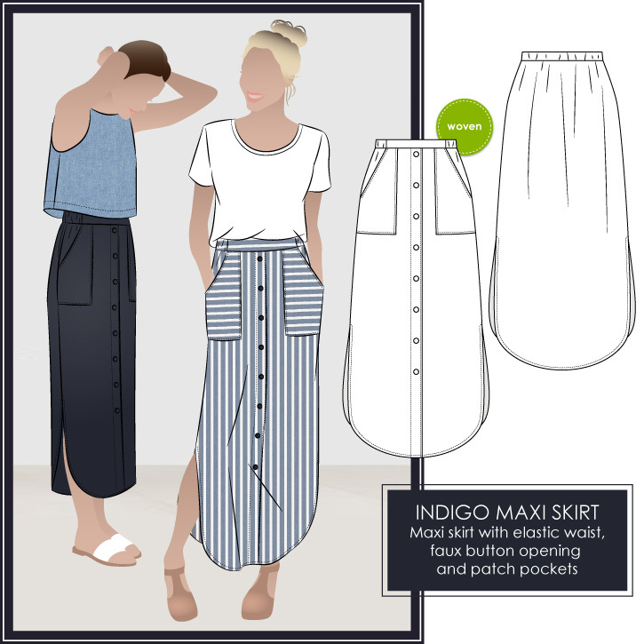 Indigo Maxi Skirt Sewing Pattern by Style Arc