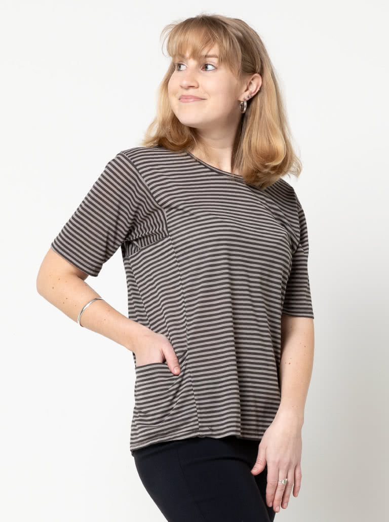 Ada Knit Top By Style Arc - Interesting box shaped top with short sleeves and pockets.