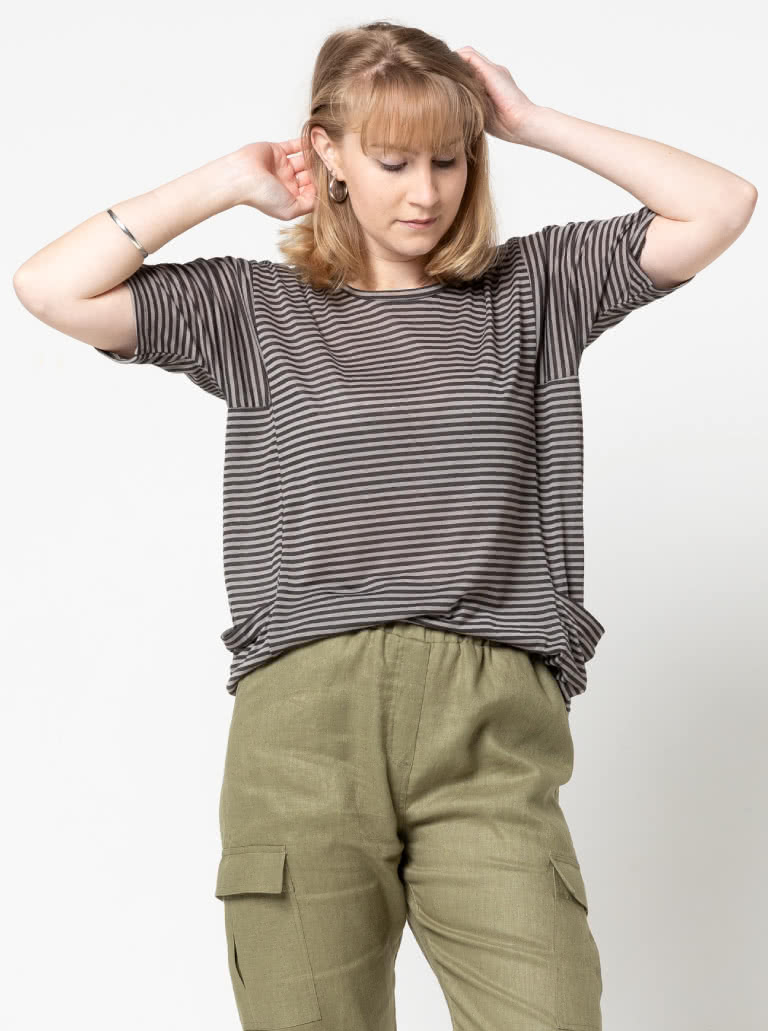 Ada Knit Top By Style Arc - Interesting box shaped top with short sleeves and pockets.