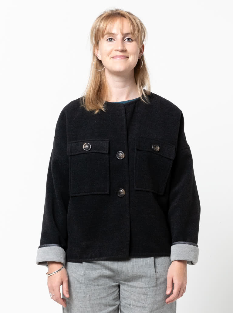 Adelaide Woven Jacket By Style Arc - Cropped square-shaped jacket sewing pattern with three different versions