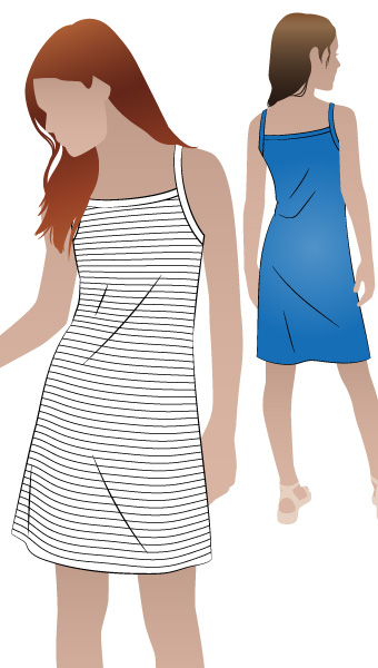 Adele Teens Dress Top By Style Arc - Simple rib knit dress with thin straps and optional top pattern for teens 8-16