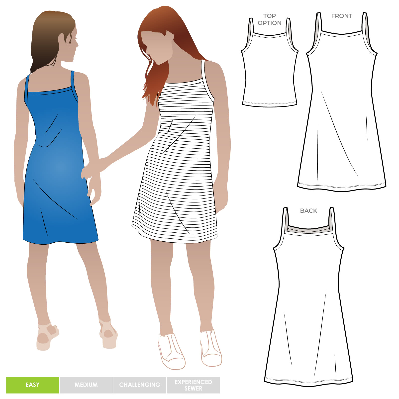 Adele Teens Dress Top By Style Arc - Simple rib knit dress with thin straps and optional top pattern for teens 8-16