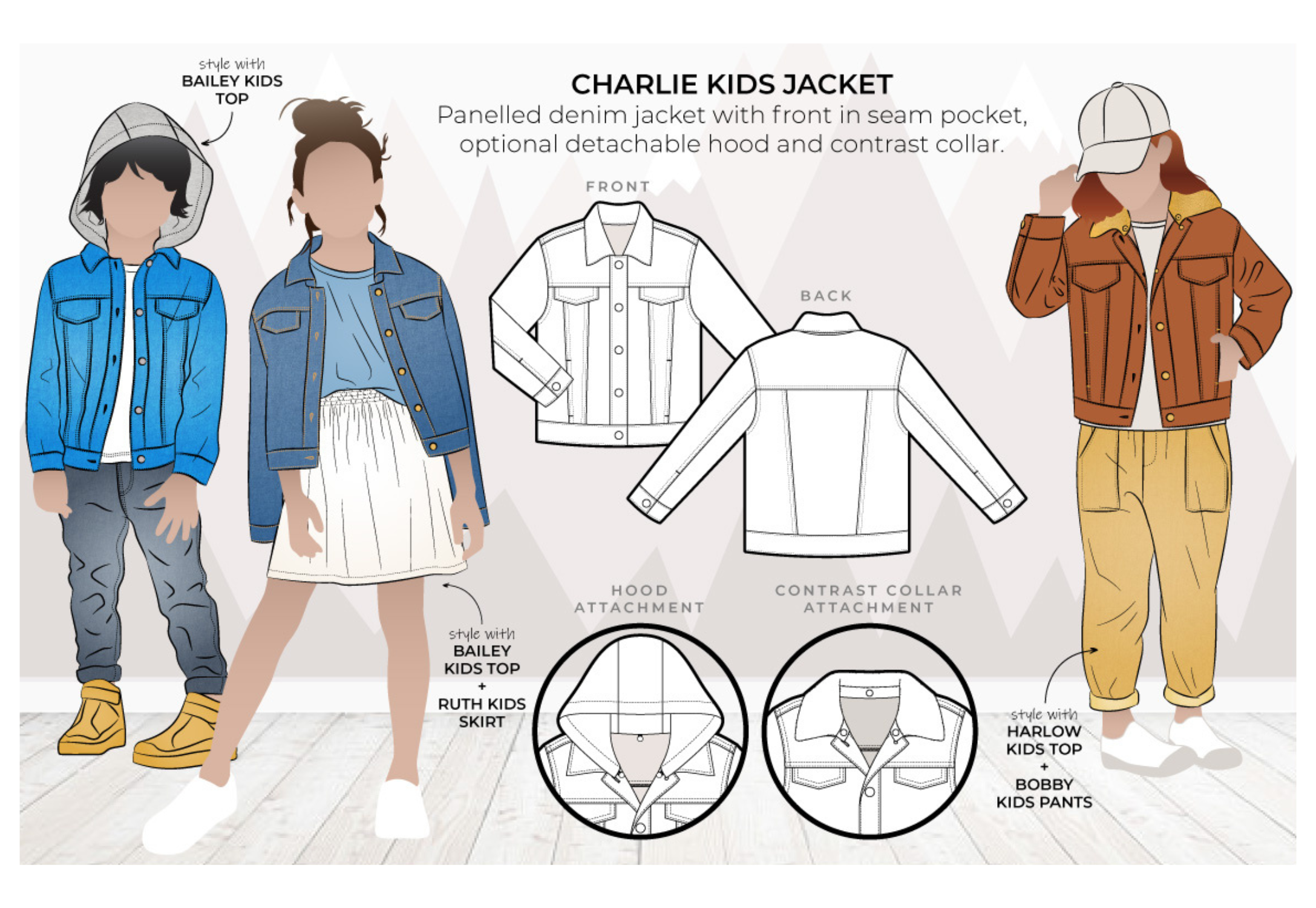 Style Arc's latest pattern release: Charlie Kids Jacket - available to purchase in Kids sizing 02-08 or Teens sizing -8-16
