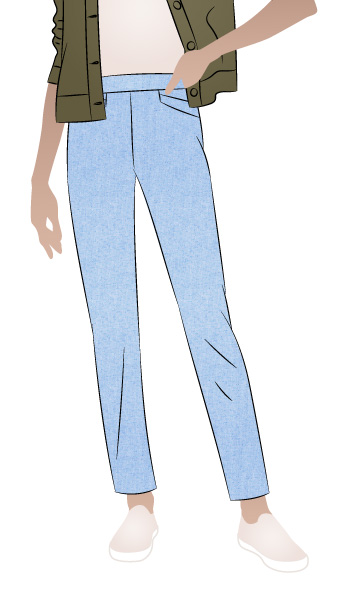Airlie Stretch Pant By Style Arc - Slim line stretch woven pull-on pant sewing pattern with front pockets