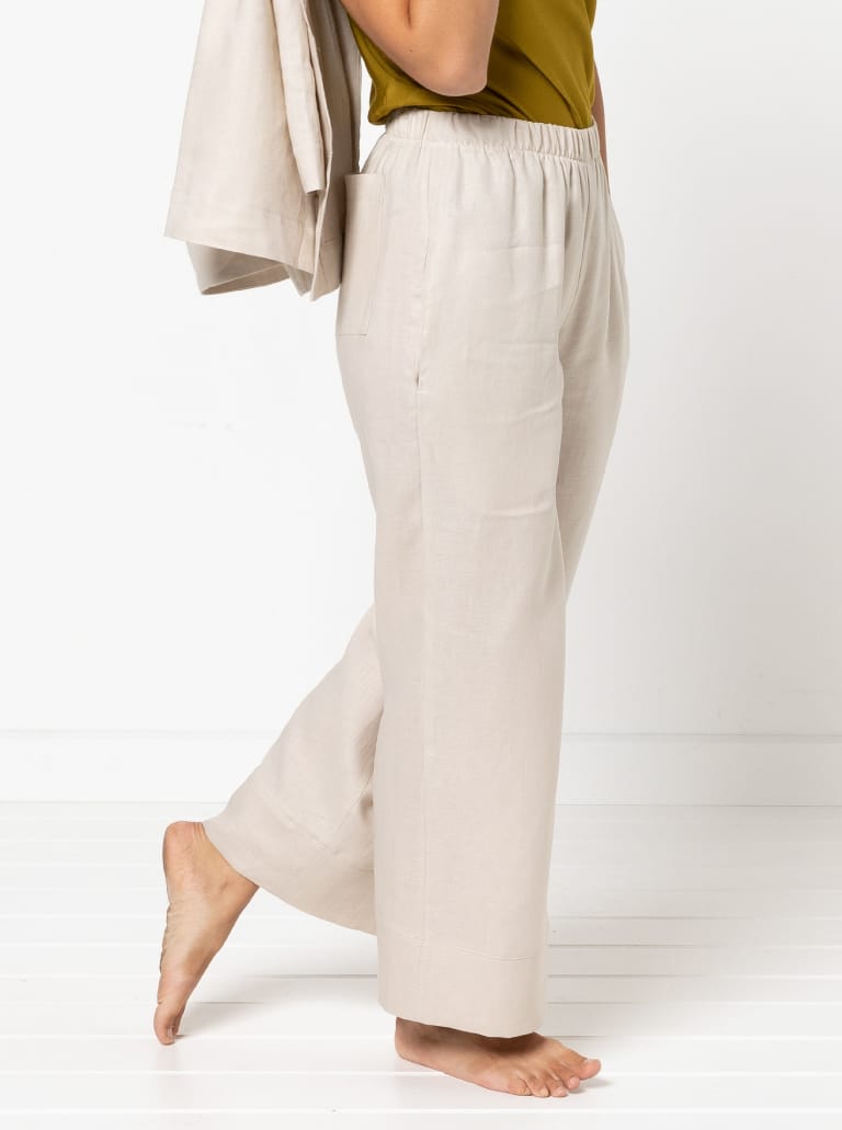 Albie Woven Pant And Short By Style Arc - Pant - Straight leg elastic waisted pant with inseam and back patch pockets and hem bands. Short - Elastic waist short with inseam pockets and back patch pockets.
