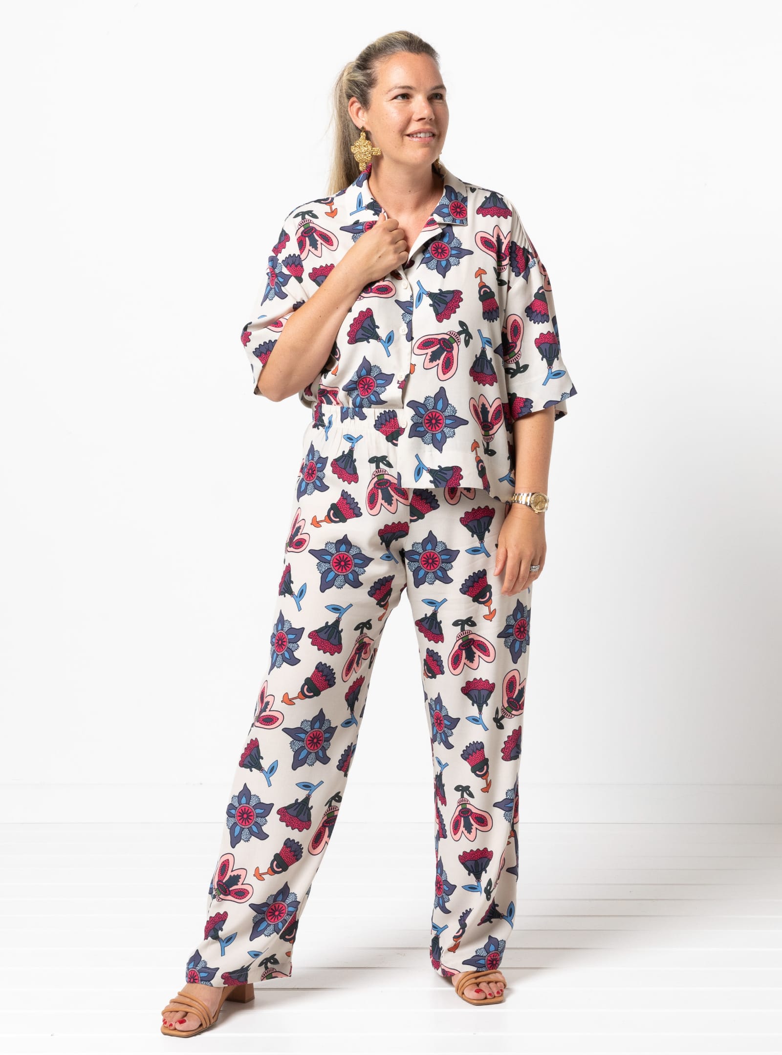 Albie Woven Pant And Short By Style Arc - Pant - Straight leg elastic waisted pant with inseam and back patch pockets and hem bands. Short - Elastic waist short with inseam pockets and back patch pockets.