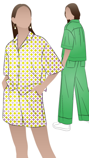 Albie Woven Shirt By Style Arc - Short box shaped shirt with a dropped shoulder and square shaped elbow length sleeve.