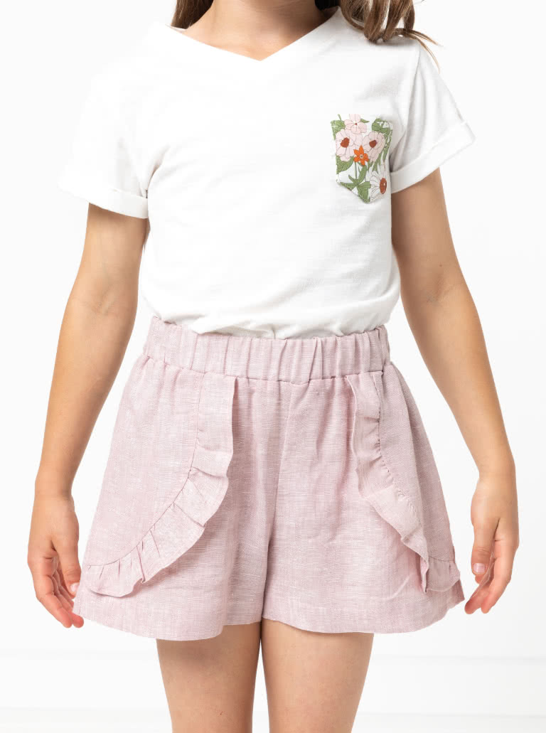 Alice Kids Short By Style Arc - Elastic waist short with optional front over lay and frill for kids 2-8