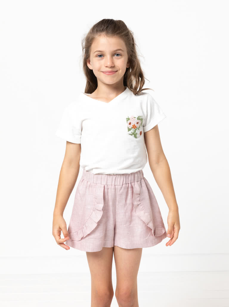 Alice Kids Short By Style Arc - Elastic waist short with optional front over lay and frill for kids 2-8