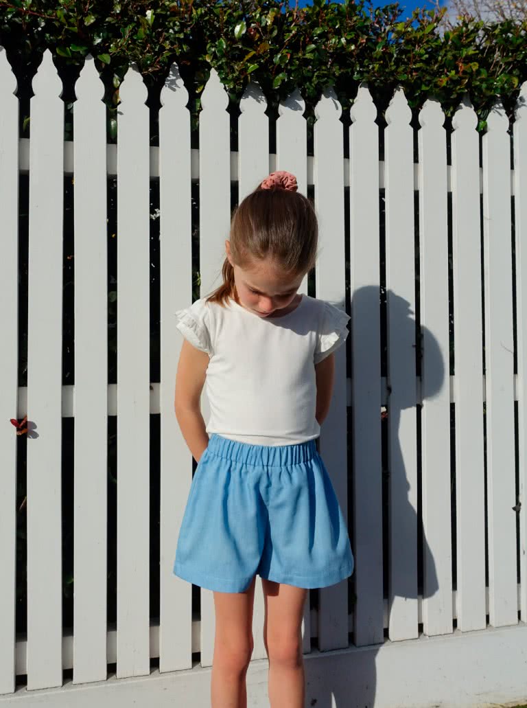 Alice Kids Short By Style Arc - Elastic waist short with optional front over lay and frill for kids 2-8