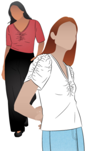 Alice Top by Style Arc - A step up from a basic tee, this top features a gathered front bodice with a soft V neckline and ruched sleeves