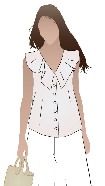 Almy Woven Top By Style Arc - Button through sleeveless top with neck flounce.