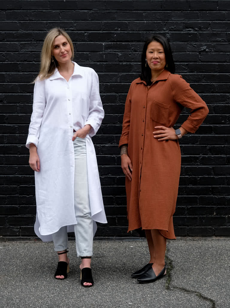 Anais Woven Dress By Style Arc - Long line shirt dress featuring long sleeves, shirt tails, collar and pockets.