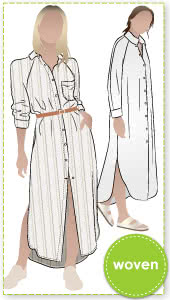 Anais Woven Dress By Style Arc - Long line shirt dress featuring long sleeves, shirt tails, collar and pockets.