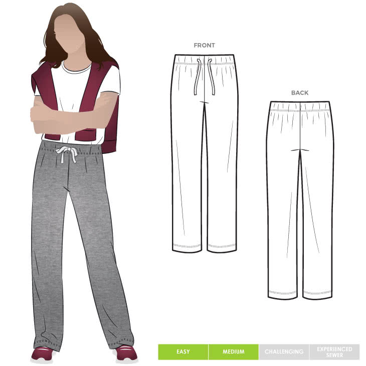 Anna Pant Sewing Pattern By Style Arc - Straight leg drawstring pant - casual & sporty