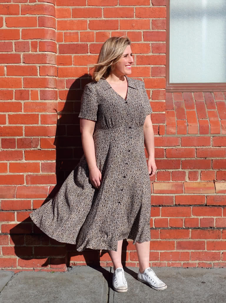 Armidale Dress By Style Arc - Button through "Fit and Flair" dress featuring a collar and short sleeves.