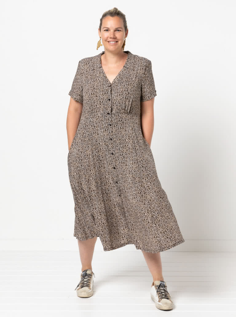 Armidale Dress By Style Arc - Button through "Fit and Flair" dress featuring a collar and short sleeves.