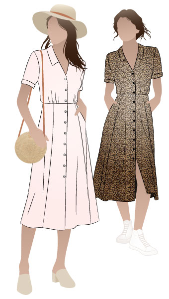 Armidale Dress By Style Arc - Button through "Fit and Flare" dress featuring a collar and short sleeves.