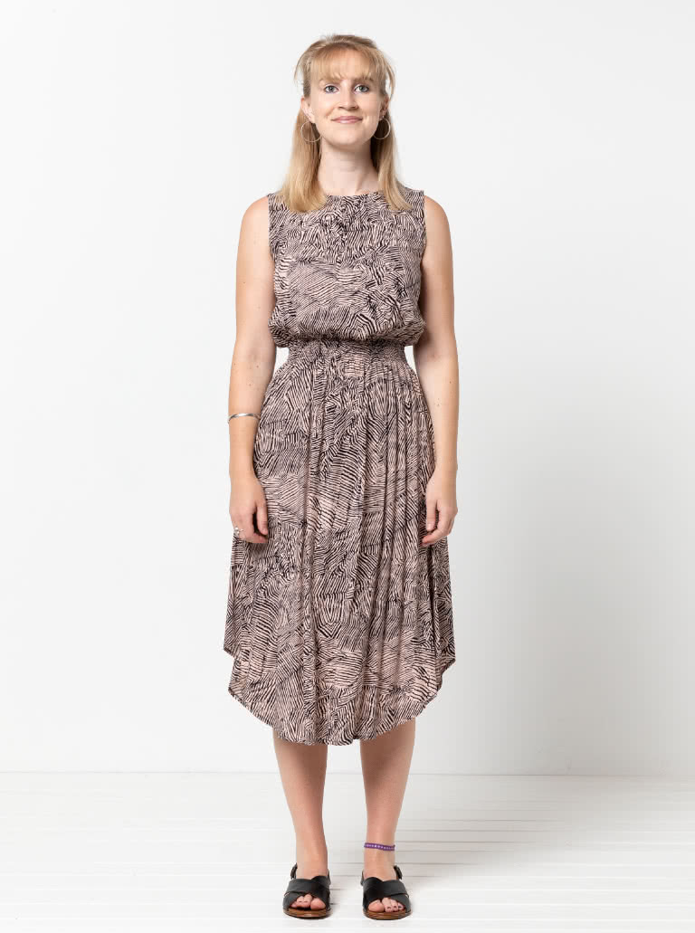 Asha Dress By Style Arc - A slip-on long-sleeved dress with shirred waist and cuffs. A sleeveless bodice is included in the pattern.