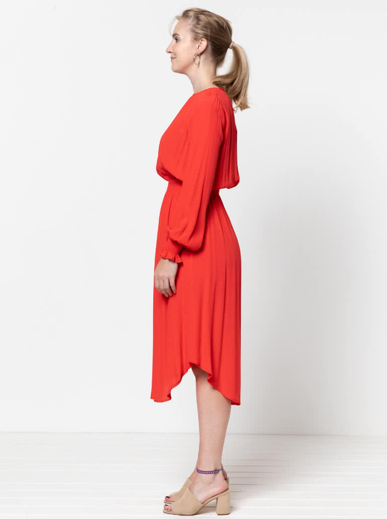 Asha Dress By Style Arc - A slip-on long-sleeved dress with shirred waist and cuffs. A sleeveless bodice is included in the pattern.