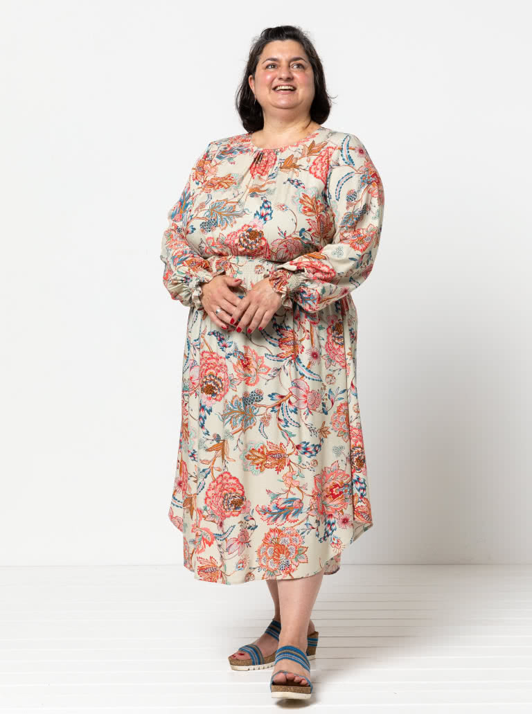 Asha Dress By Style Arc - A slip-on long-sleeved dress with shirred waist and cuffs. A sleeveless bodice is included in the pattern.