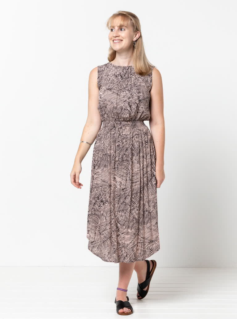 Asha Dress By Style Arc - A slip-on long-sleeved dress with shirred waist and cuffs. A sleeveless bodice is included in the pattern.