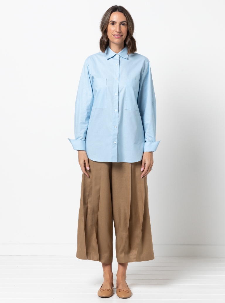 Atlas Woven Pant By Style Arc - Waisted wide leg crop pant with wide twisted pleat detail and side seam pockets.