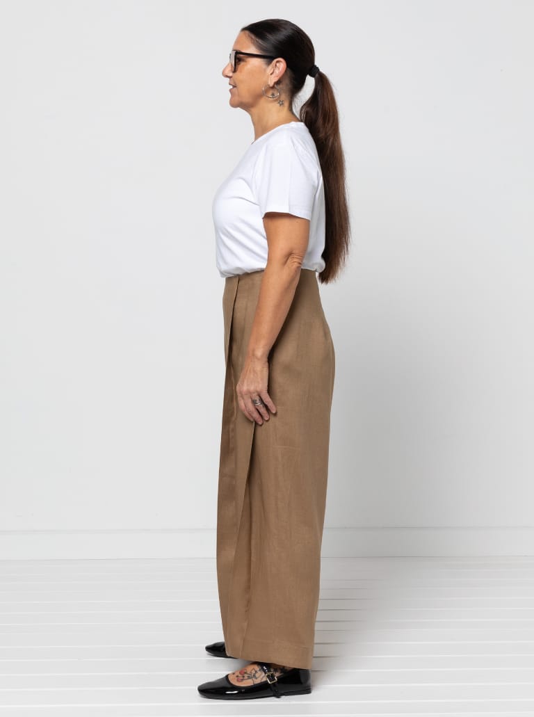 Atlas Woven Pant By Style Arc - Waisted wide leg crop pant with wide twisted pleat detail and side seam pockets.