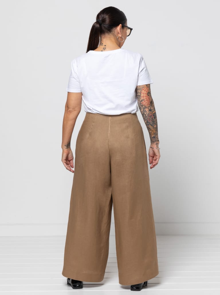 Atlas Woven Pant By Style Arc - Waisted wide leg crop pant with wide twisted pleat detail and side seam pockets.