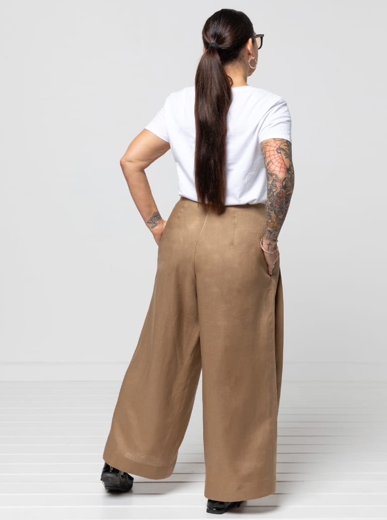 Atlas Woven Pant By Style Arc - Waisted wide leg crop pant with wide twisted pleat detail and side seam pockets.