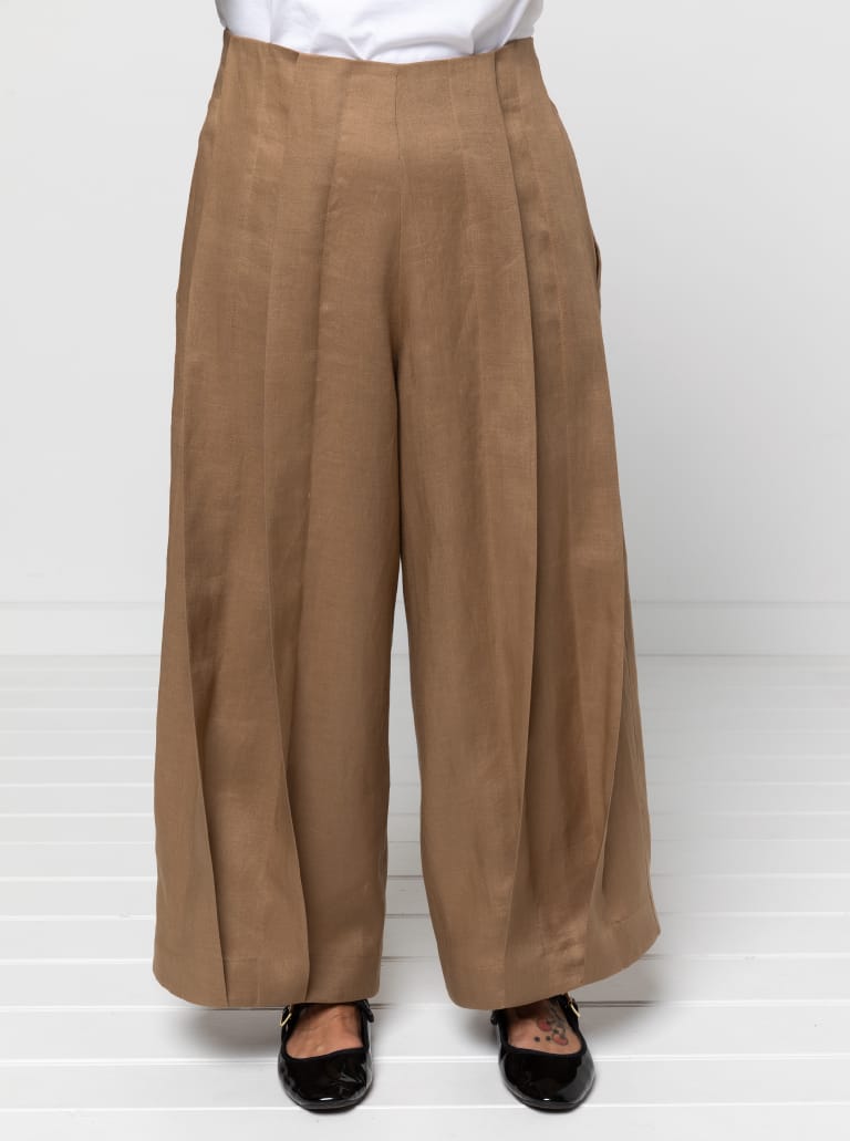 Atlas Woven Pant By Style Arc - Waisted wide leg crop pant with wide twisted pleat detail and side seam pockets.