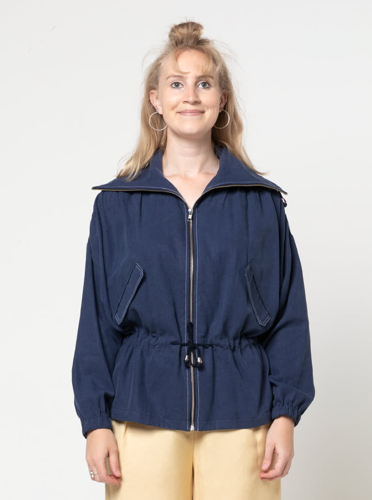 Austin Jacket By Style Arc - Easy fit zip front Anorak jacket with draw string waist, collar and jet pockets.