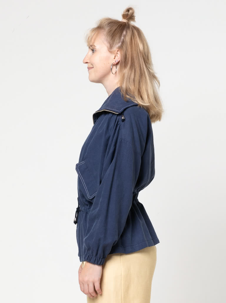 Austin Jacket By Style Arc - Easy fit zip front Anorak jacket with draw string waist, collar and jet pockets.