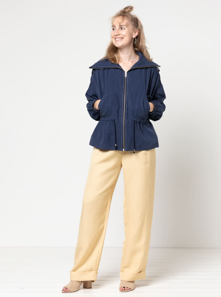 Austin Jacket By Style Arc - Easy fit zip front Anorak jacket with draw string waist, collar and jet pockets.