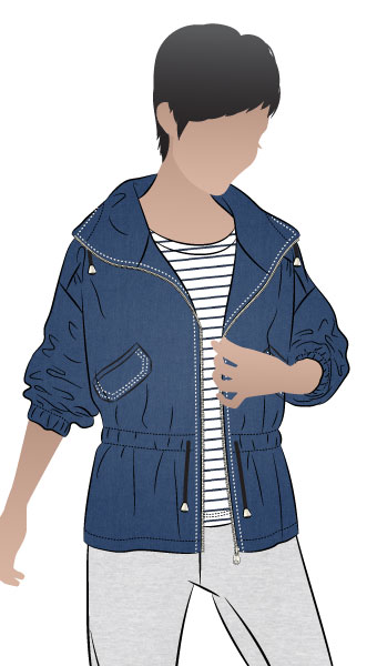 Austin Jacket By Style Arc - Easy fit zip front Anorak jacket with draw string waist, collar and jet pockets.