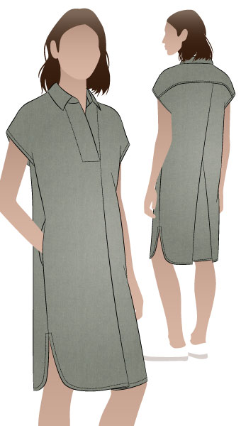 Autumn Dress By Style Arc - Versatile throw on dress with style, extended shoulder and interesting pleats