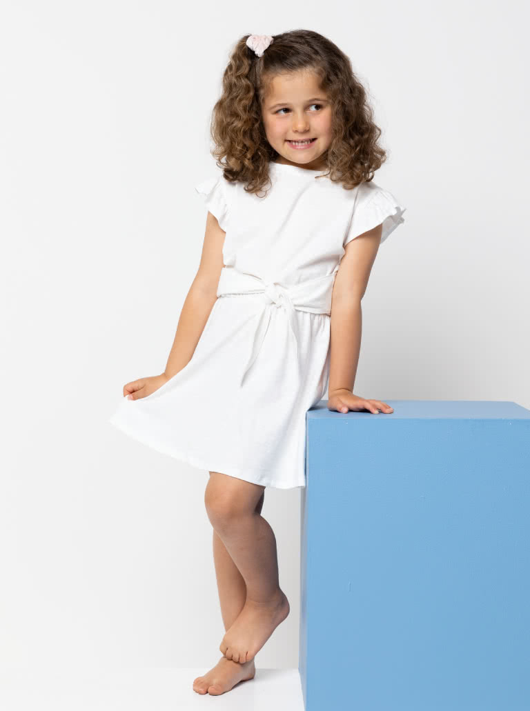 Ava Kids Knit Dress Top By Style Arc - Knit dress or top with elastic waist, ties and sleeve frills for kids 2-8