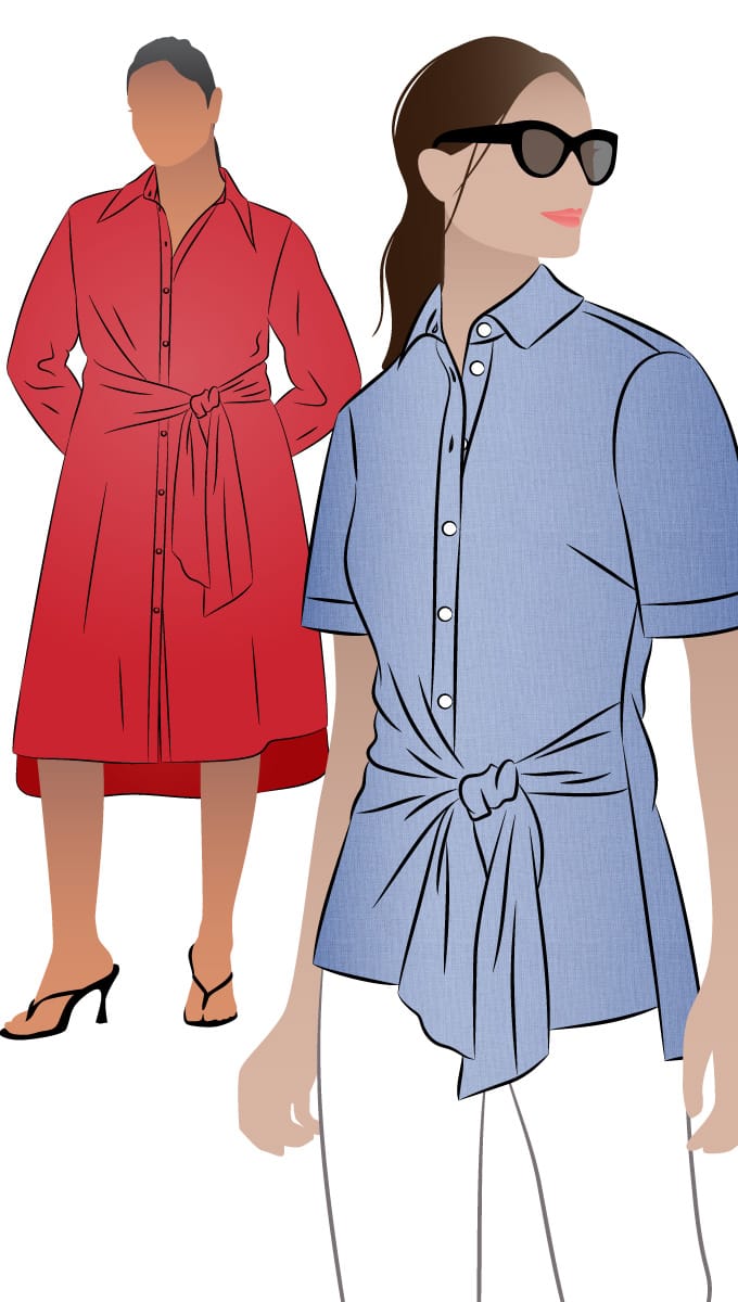 Avon Woven Shirt and Dress By Style Arc - An elevated take on the classic shirt dress, with a tie front and a choice of two sleeve lengths