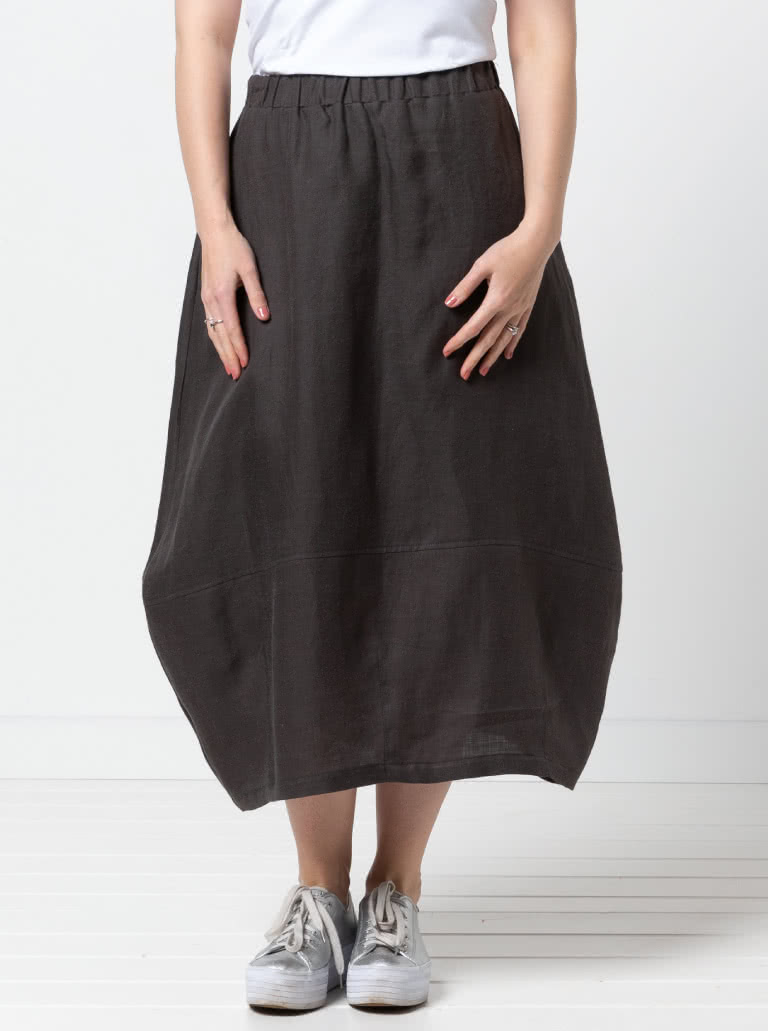 Ayla Woven Skirt By Style Arc - Cocoon shape elastic waist skirt with a darted hem and inseam pockets