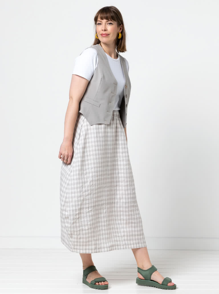 Ayla Woven Skirt By Style Arc - Cocoon shape elastic waist skirt with a darted hem and inseam pockets