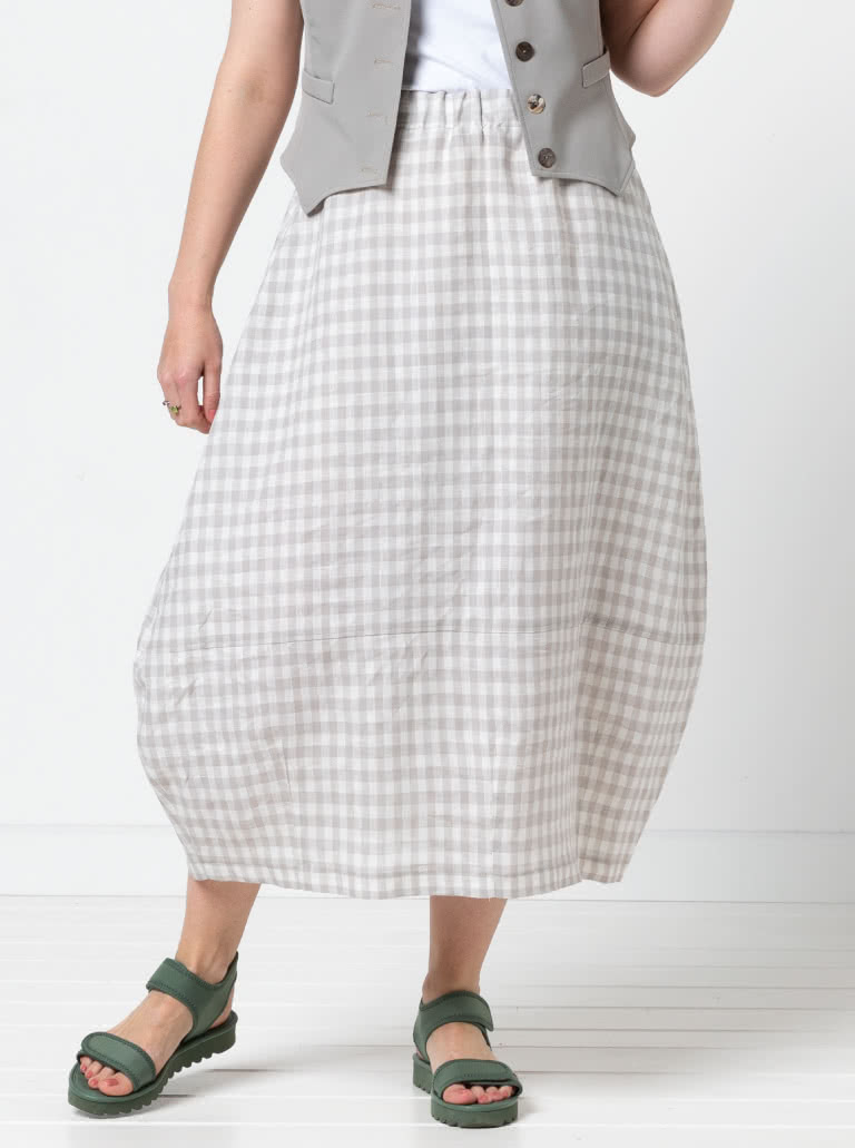 Ayla Woven Skirt By Style Arc - Cocoon shape elastic waist skirt with a darted hem and inseam pockets